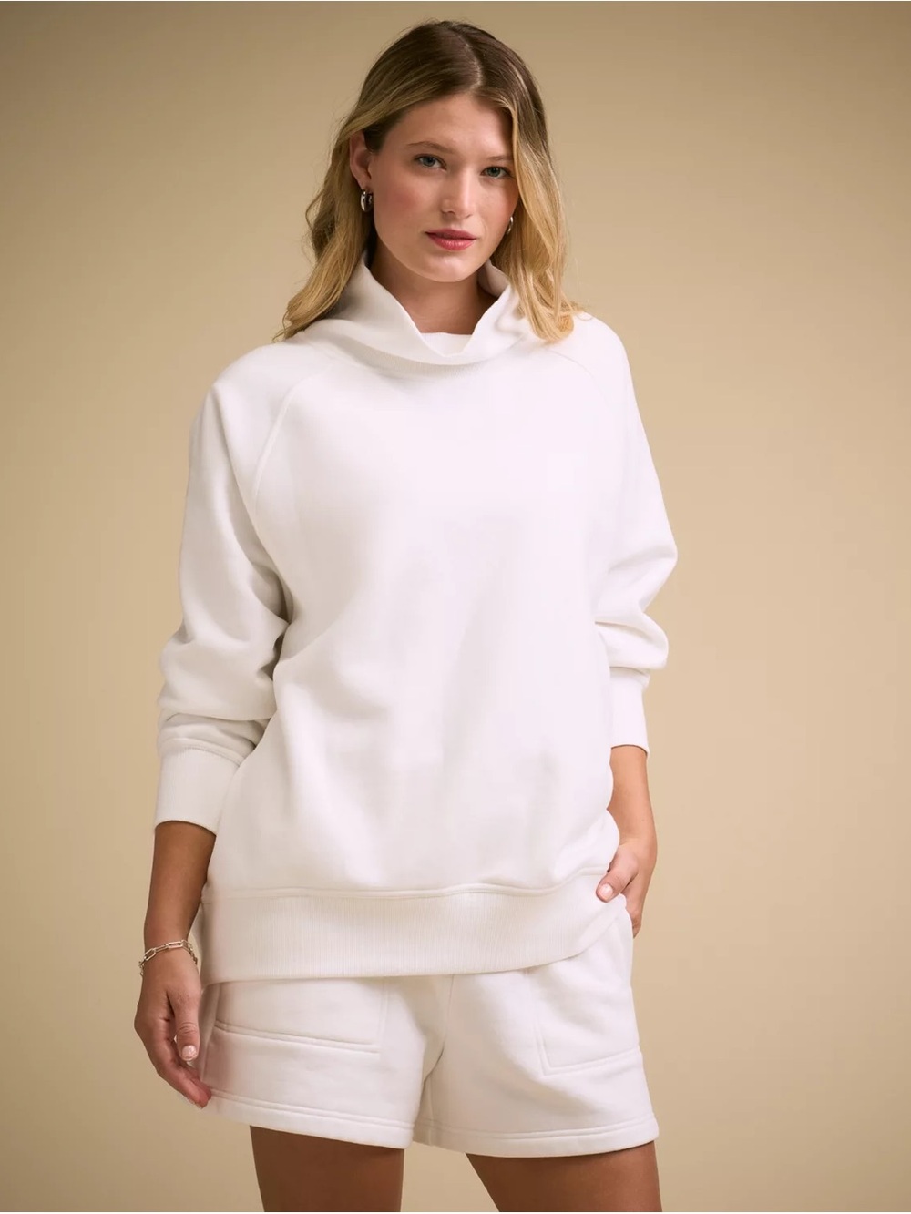 Calia White Funnel Neck Pullover Scuba Cloud knit Sweater